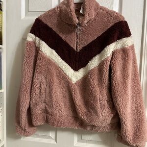 Cozy Pink and Maroon Sherpa Pullover